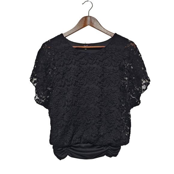 Love J. Top Black Lace Short Sleeve Stretch Whimsygoth Fairy Grunge Women's M - Picture 1 of 7